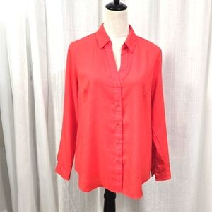 2/$30‎ Ann Taylor Red Button Down Womens Top Size LP Long Sleeve Office Siren